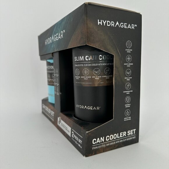 HydraGear Can Cooler Set 12 oz Stainless Steel Non-Slip Silicone Base SLIM & Reg - Picture 4 of 5
